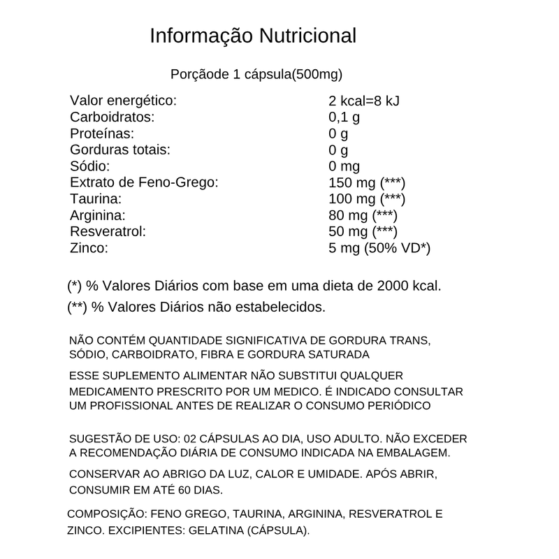 Erequito Caps Suplemento Alimentar Com 60 Cápsulas de 500mg